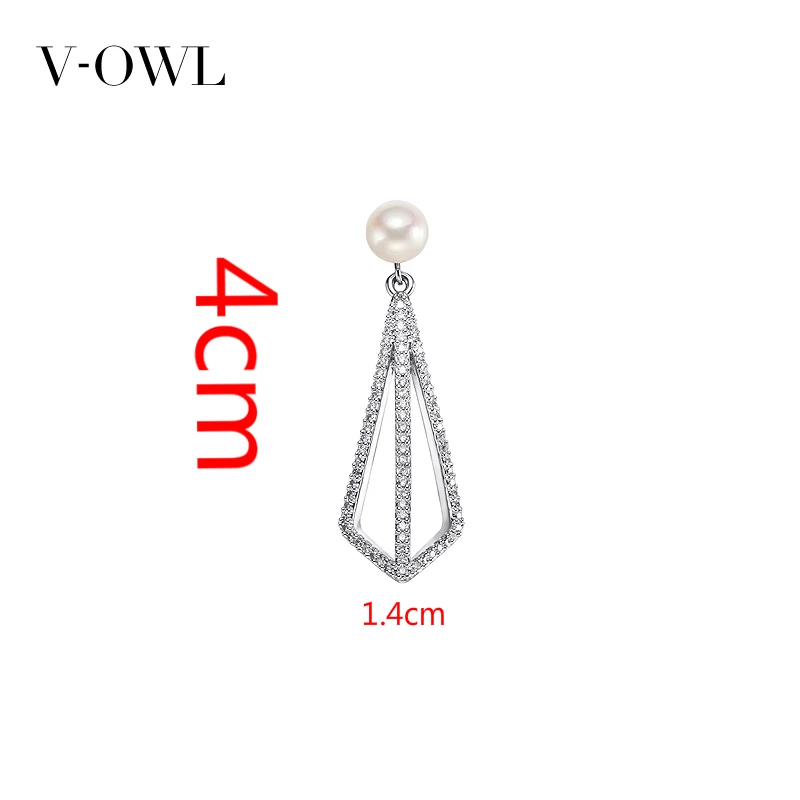 

V-Owl Three-dimensional Geometric Triangle Pearl Zircon Titanium Steel Ear Pendant Long Earrings for Women Fashion Non-Allergic
