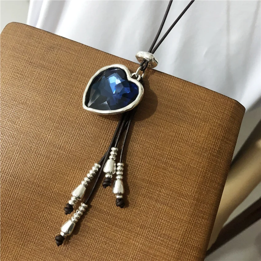 

Anslow Creative Design Jewelry Bijoux Big Pendant Ocean Heart Pendant Long Necklace Tassel 90cm Elegant Women Chain LOW0111AN