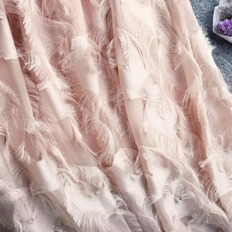 

Elegant Women Long Midi Skirt Spring Summer Ladies Fashion Fringed Feathers Appliques Flared High Waist Skirt Female JW9019