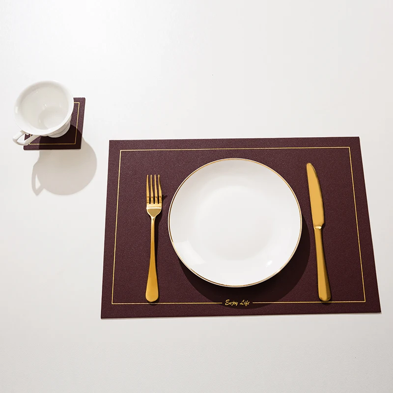 

Nordic Style PU Placemats Waterproof Oil-proof Hot Mat Insulation Table Mats Hotel Home Western Placemats Free Coaster Cup pads