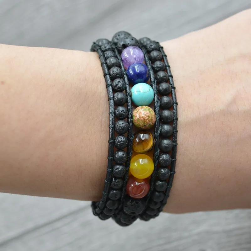 Красочные Бусины браслеты в стиле бохо кожаные из натурального камня винтажные