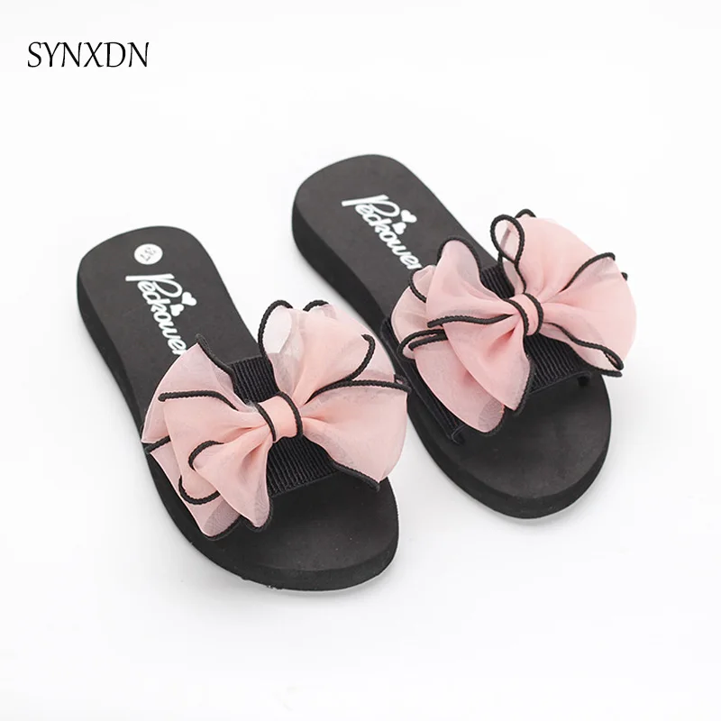 

Fashion New Women Slippers Butterfly-Knot Lades Flat Shoes Cute Girls Slides Beach Sandals Non-slip Flip flops Female Footwear