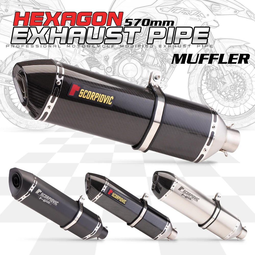 

Carbon Fiber Motorcycle Exhaust Pipe With DB Killer Muffler Moto Bike Pot Escape For Yamaha Honda Kawasaki Ducati Slip-on