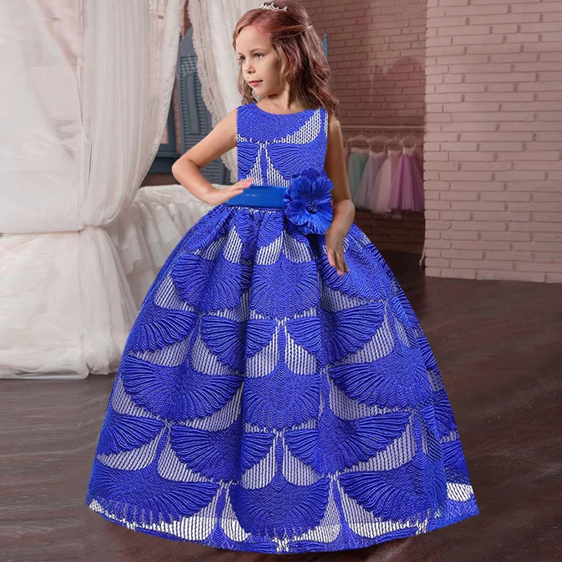 Color blue Маленькие платья для девочек, держащих букет невесты на свадьбе; платье для торжеств; платье для девочек, расшитое бисером, на день рождения; платье для первого причастия; бальное платье с длинными рукавами и лепестками - Цвет: Color blue