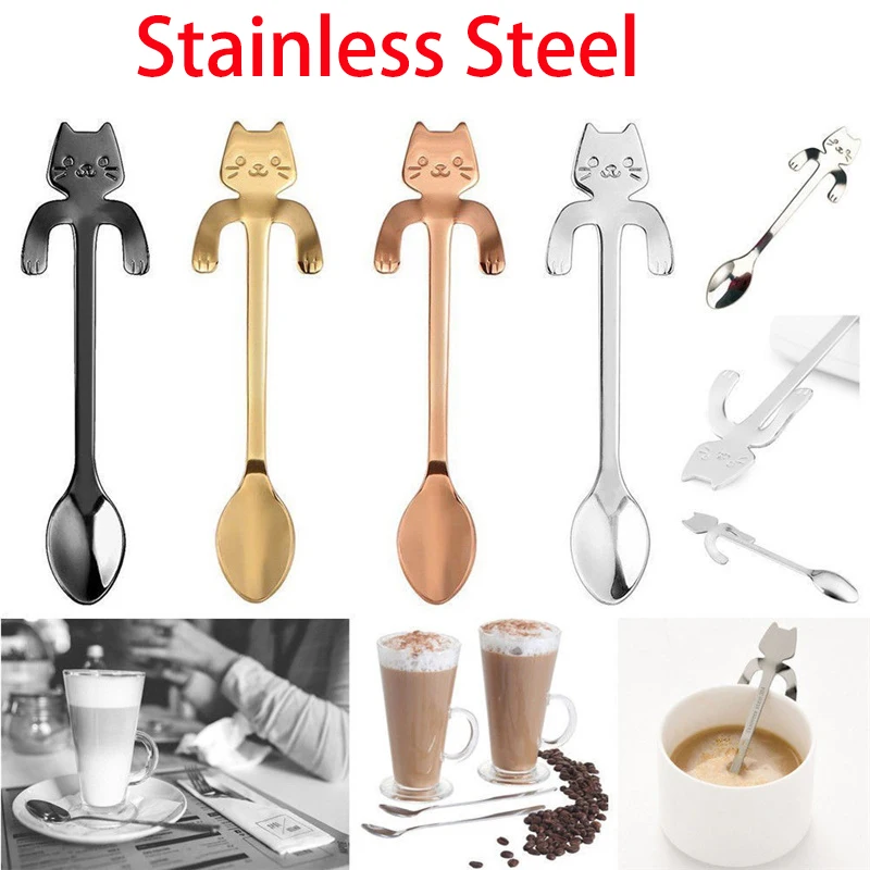 

Креативная кофейная ложка из нержавеющей стали, милая чайная ложка в форме кошки, столовые приборы, кухонные инструменты, десертная ложка д...