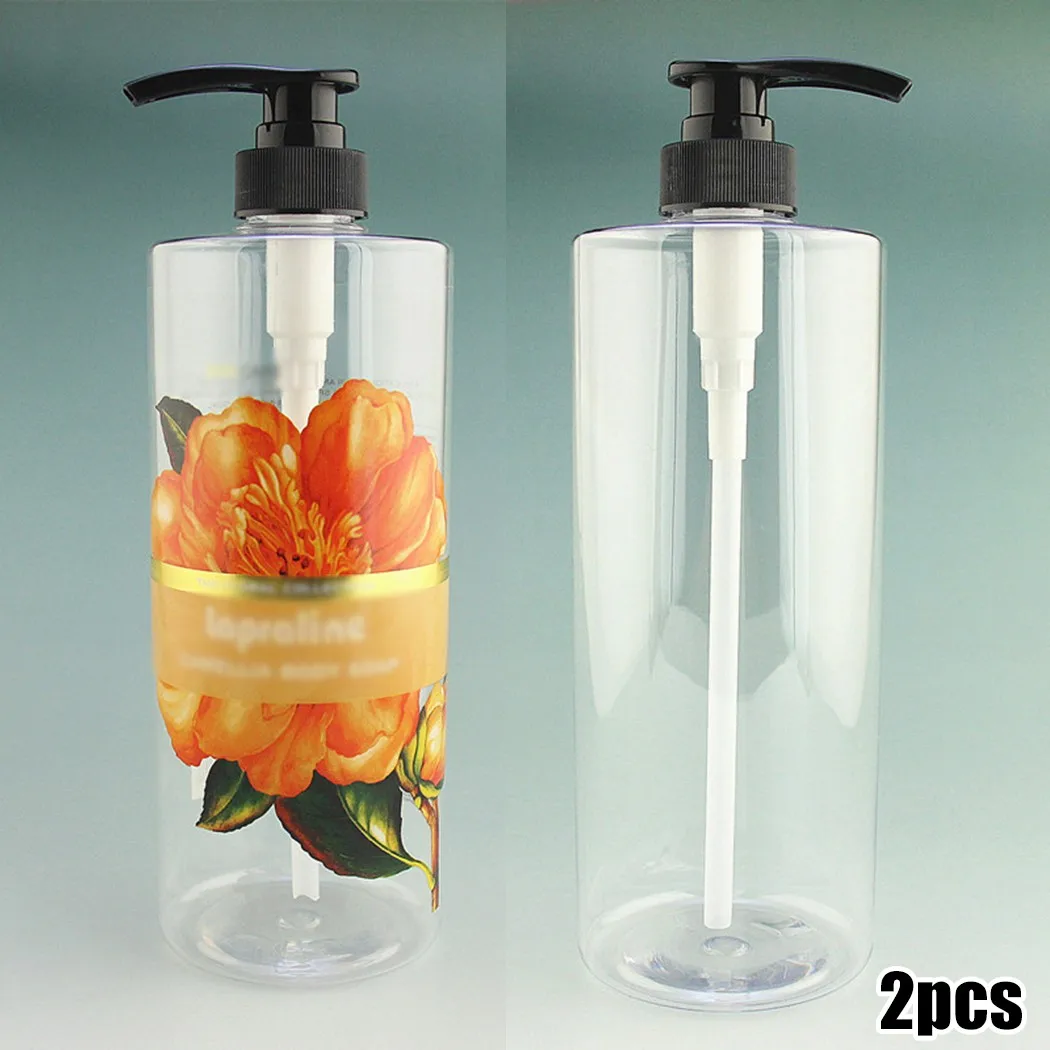 

2PCS 1000ml PET Empty Refillable Shampoo Lotion Bottles With Pump Dispensers For Storing Shampoo Hair Conditioner