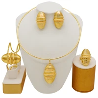 dubai 24k gold plated jewelry sets for women bridal luxury necklace earrings bracelet ring set indian african wedding gifts 2021