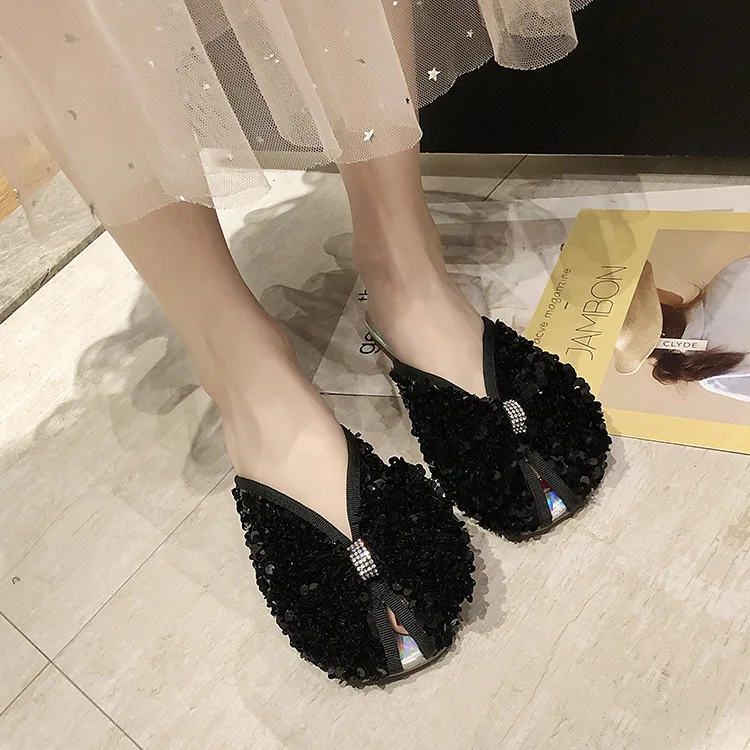 Женские сандалии летние шлепанцы со стразами женская обувь с острым носком