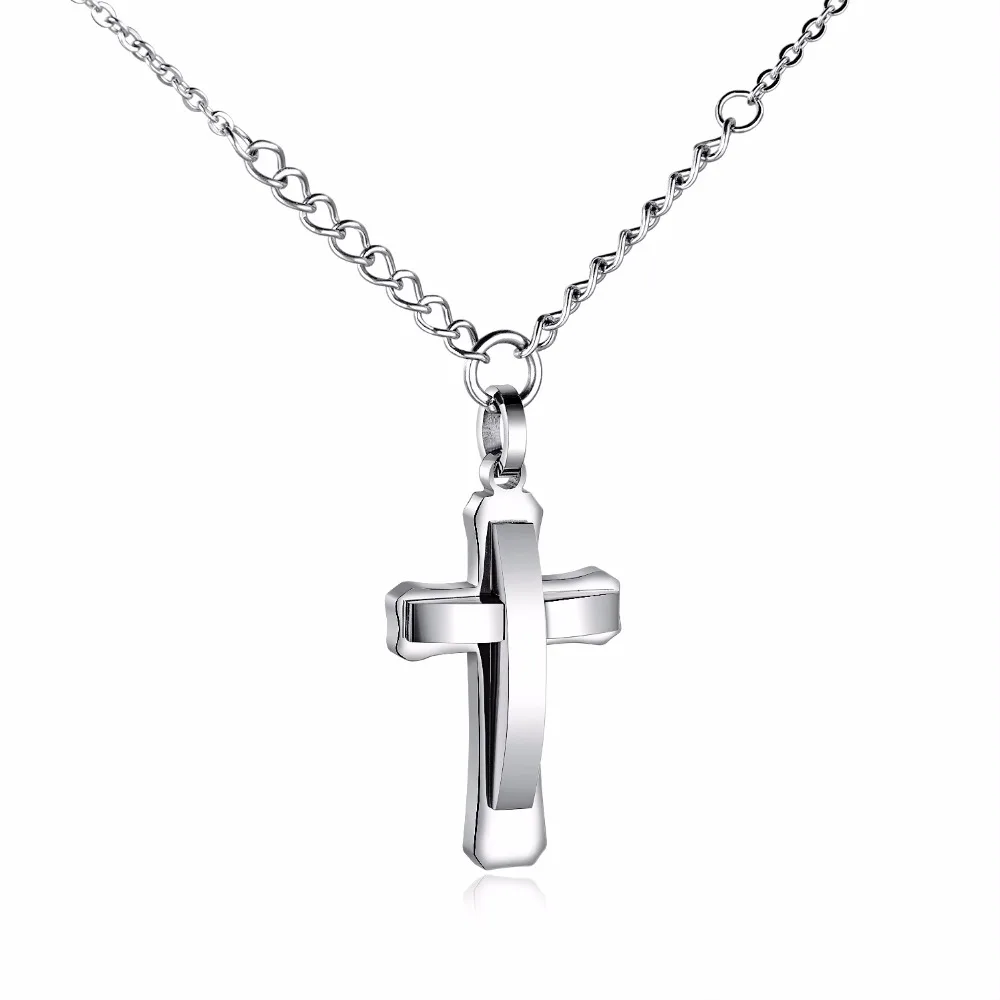Бренд Простой тон Крест нержавеющая сталь кулон цепочка на шею для мужчин