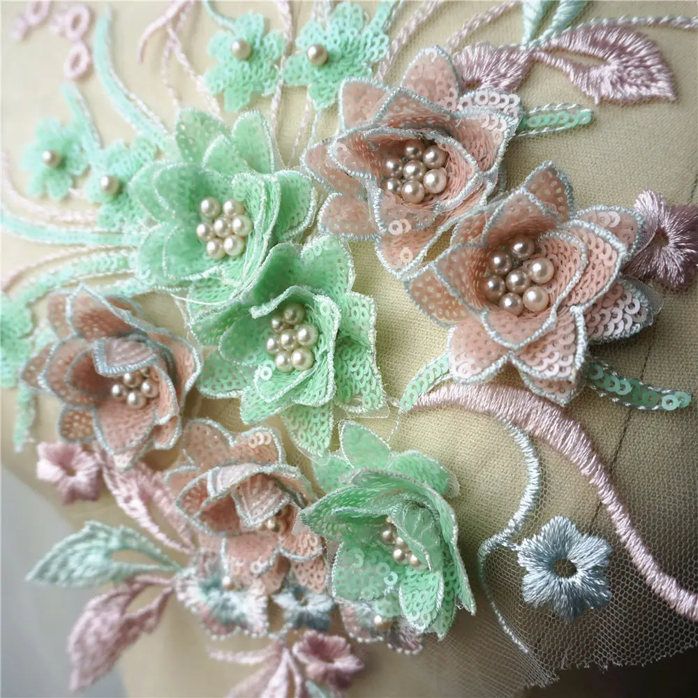 Зеленые розовые 3D Цветочные кружевные тканевые бусины с блестками бахромой