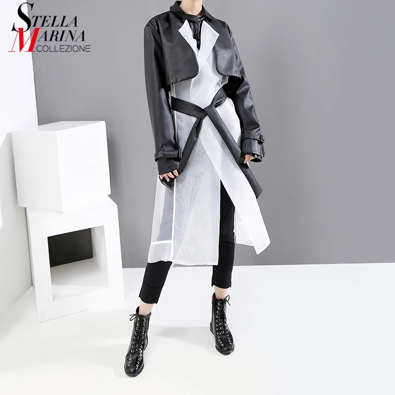 Новинка 2019 корейский стиль женский зимний длинный Тренч искусственная кожа со