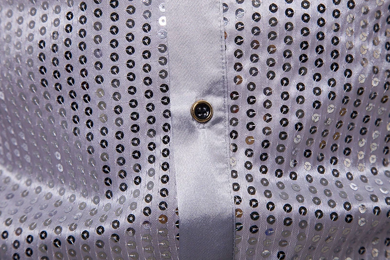 Рубашка мужская с блестками шелковая Атласная блестящая рубашка длинным рукавом