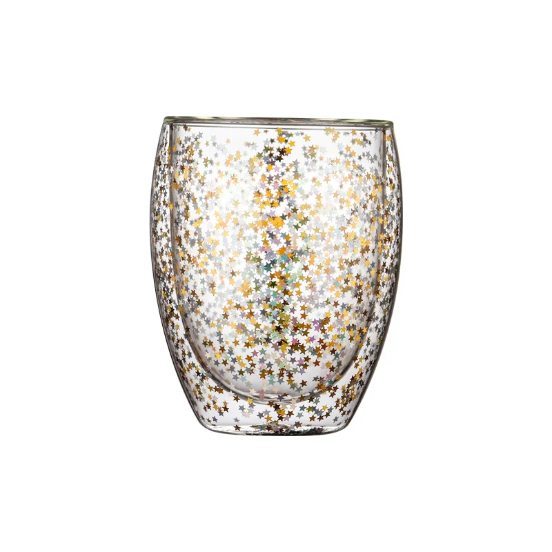 

New Bright Starry Sky Cup Double-layer Glass Home Water Cup Christmas Star Wish Milk Coffee Cup Bubble Tea Cup Drinkware Glass