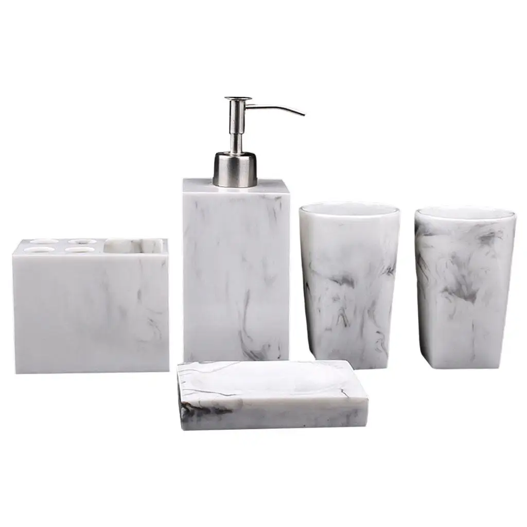 5x Practical White Bathroom Accessory Set Toothbrush Holder Lotion Dispenser Countertop Storage images - 6