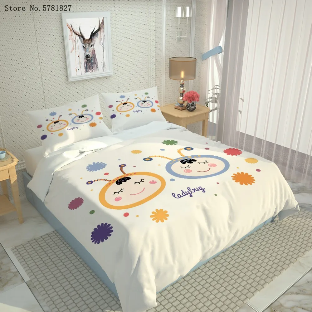 2/3 Pieces Ladybug Boy Girl Bedding Set 3D Print Lovely Cute Cartoon Duvet Cover Home Textile Bed Quilt Pillowcase | Дом и сад