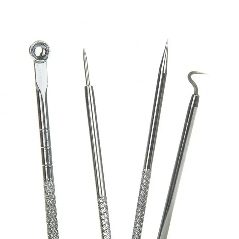 4pcs/set Acne Pimple Blemish Extractor Blackhead Comedone Spoon Face Skin Care Cleaner Tool Silver Blackhead Remover Tools New