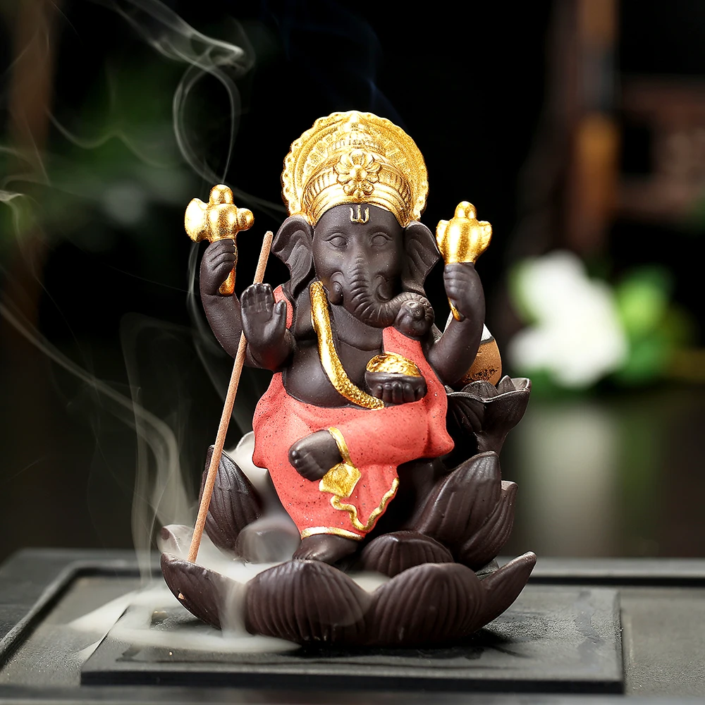 Золотистый слон ствол Бог черный поток Благовония Держатели керамический Лотос