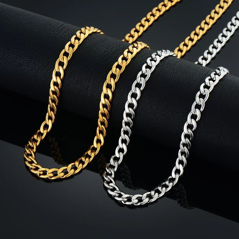 

7mm Curb Cuban Link Chain Necklace Gold/Silver Color Stainless Steel Choker Long Necklace Men's Hip Hop Jewelry Dropshipping