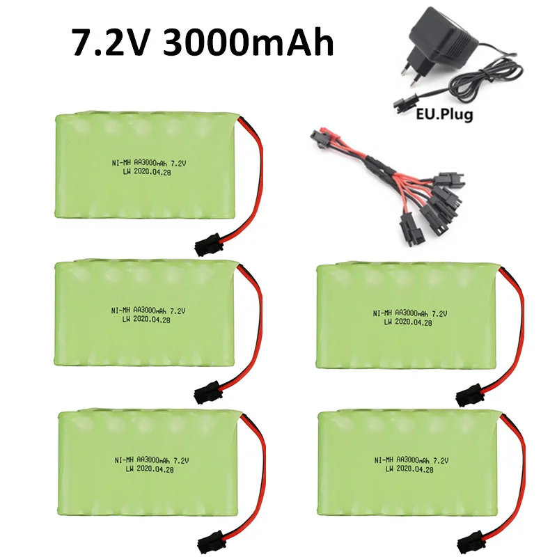 

7.2V 3000mah NiMH Battery For Rc Toys Cars Tanks Trucks Robots Guns Boats AA 7.2V NI-MH Battery Pack SM/JST/TAMIYA/EL-2P PLUG