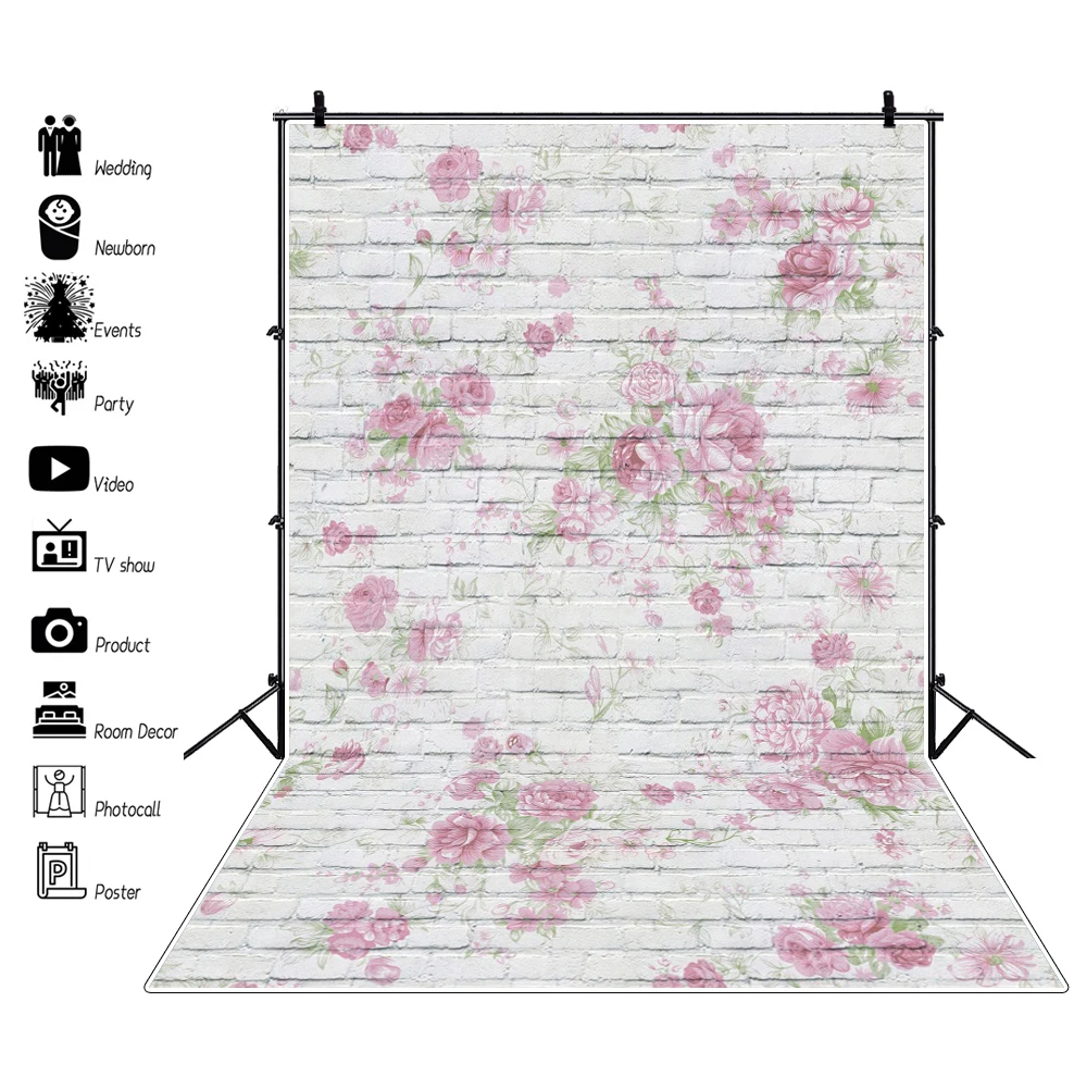 

Laeacco White Brick Wall Flowers Children Portrait Indoor Decor backdrops For Photography Backgrounds For Photo Studio Photocall