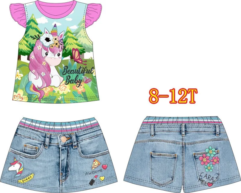 

Wholesale Girls Green Unicorn Pajamas Sets 2020 Kids Cartoon Clothes Children Summer Pyjamas Sets For 8-12Y