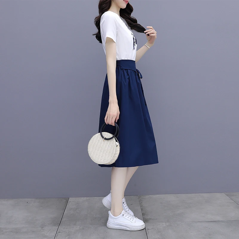 

new summer fashion o-neck solid color bow two-piece sets casual short sleeves women's clothing female