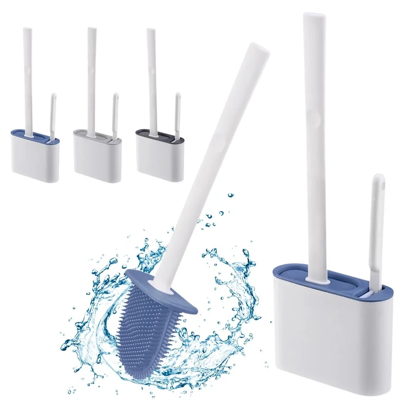 

The New Hanging TPR Silicone Toilet Brush Silicone Wc Flat Head Flexible Soft Bristles Brush with Quick Drying Holder Set