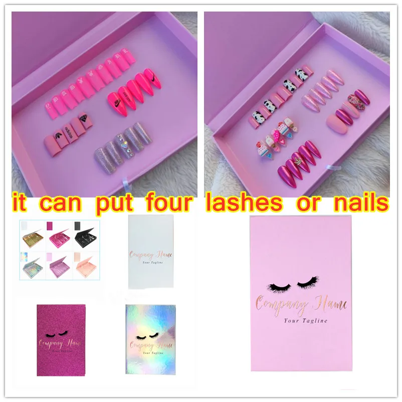 

Four lash and nails box Travel Gift Portable Packaging Eyelash Storage Book Organizer Makeup Display Glitter Paper Sample
