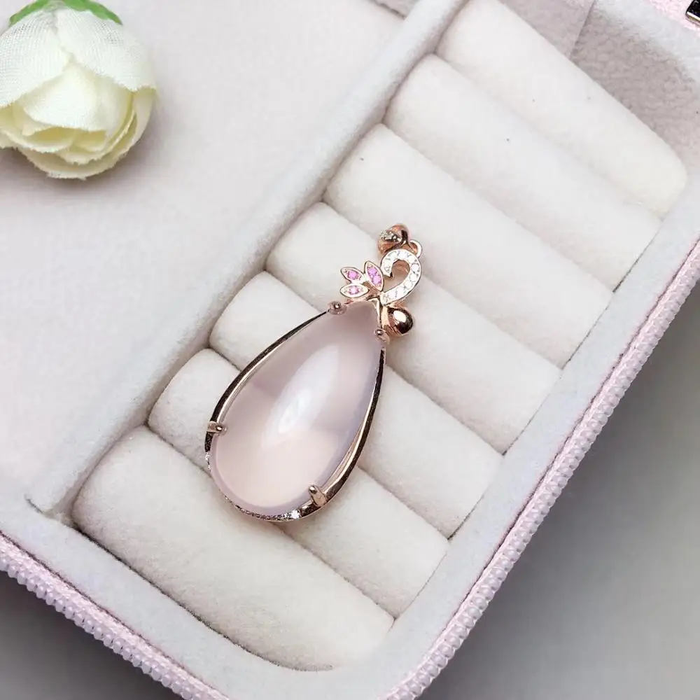 

The Best birthday Gift 100% Natural And Real Rose Quartz necklace pendant 925 sterling silver Fine jewelry 13*25mm