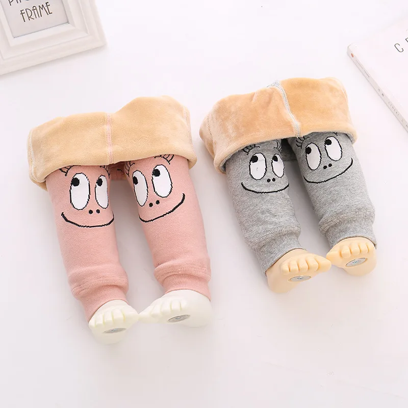 Зимние теплые милые бархатные утепленные штаны со смайликом для детей ясельного