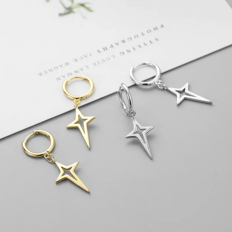 

Perforated Jewelry Lady 925 Sterling Silver Irregular Cute Star Pendant Classic Circle Shape Popular Hoop Earring Sister Gift