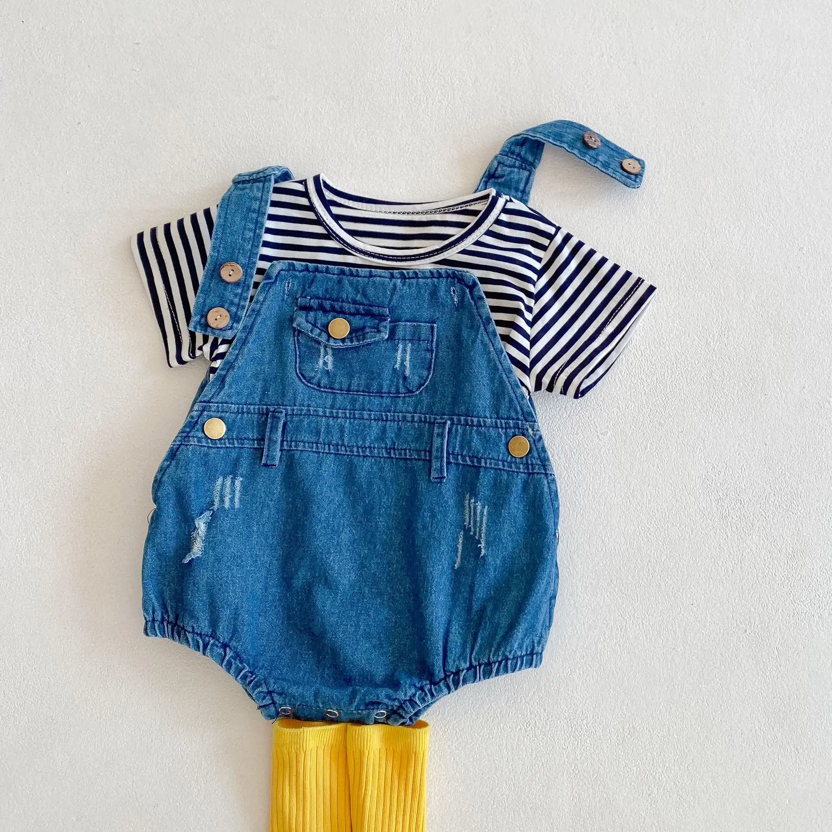 

2021 Spring Autumn New Baby Overalls Boys Girls Denim Overalls Kids Jumpsuit Korean Fashion Children Denim Shorts