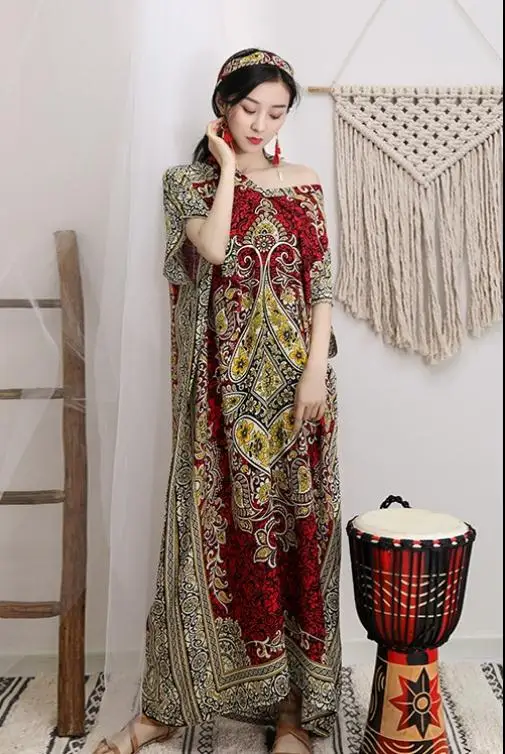 Женское этническое платье Кафтан из вискозы винтажная туника в стиле бохо