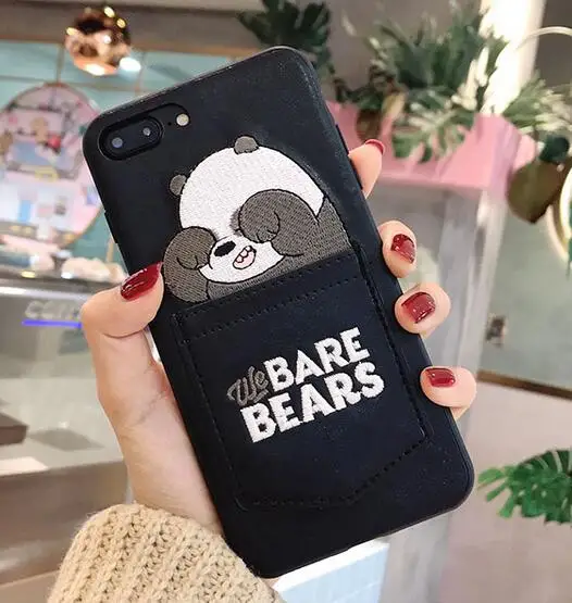 black Gimfun из искусственной кожи с мультяшным медведем Карманный чехол для телефона для IPhone 11 Чехол Мягкий ТПУ чехол для Iphone 7 Xr X Max 11Pro 6 8plus с сумкой - Цвет: black