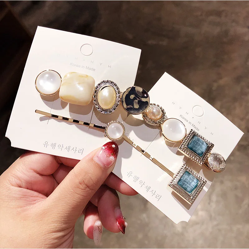 2 шт./компл. новые элегантные жемчужные акриловые геометрические заколки для