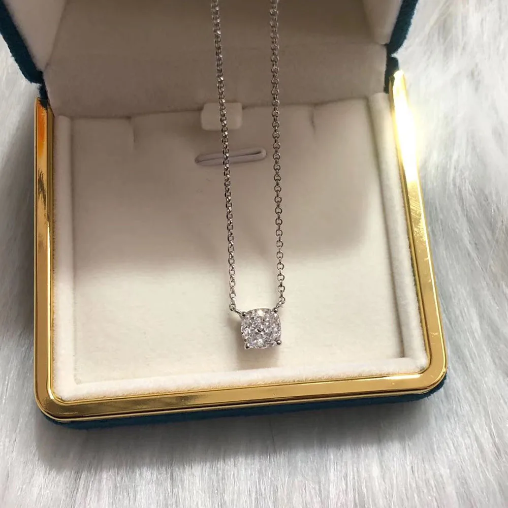 

Classic 100% Real 925 Sterling Silver 7*7MM Simulate Moissanite Diamond Pendant Necklaces Wedding Engagement Fine jewelry Gift