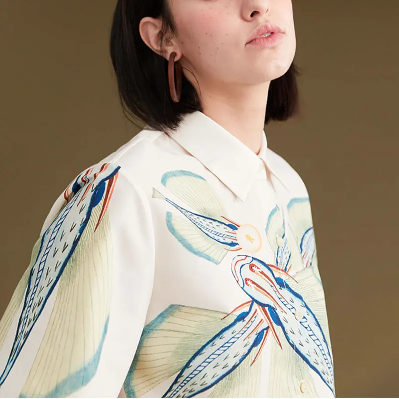 

XITAO Print Pattern Blouse Fashion New Pullover Wing Flying Fish Positioning Printing 2021 Minority Elegant Loose Shirt CLL1864
