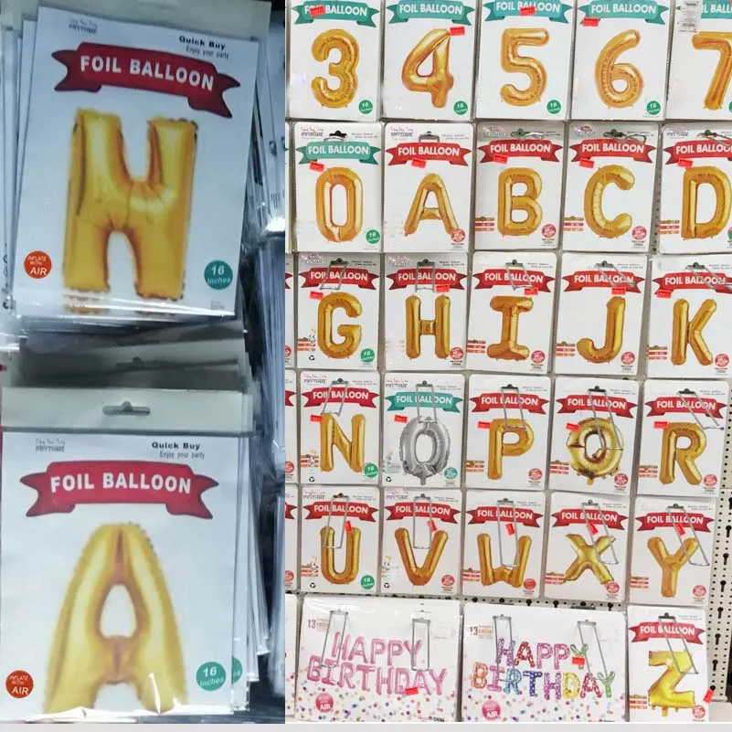 Шары из фольги с алфавитом и цифрами в отдельной упаковке для розничной торговли