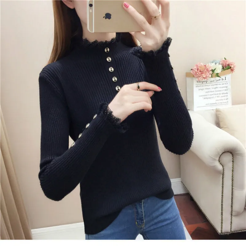 

2021 Fall Winter Fashion Sweater Women Slim Sexy Knitted Pullovers Turtleneck Ruched Women Sweater High Elastic Solid