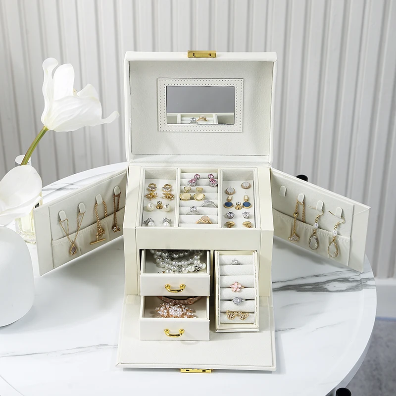 hot sale large jewelry box organizer pu leather drawer jewellery boxes velvet earring ring necklace jewelry storage case casket free global shipping