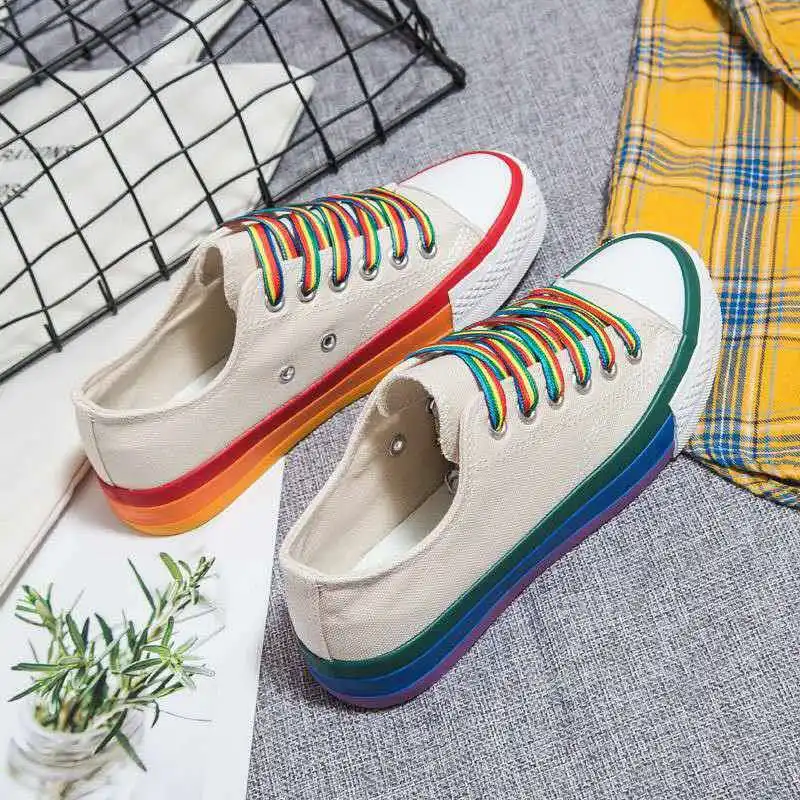 Женские парусиновые туфли Rainbow Новинка корейские повседневные сетчатые красные