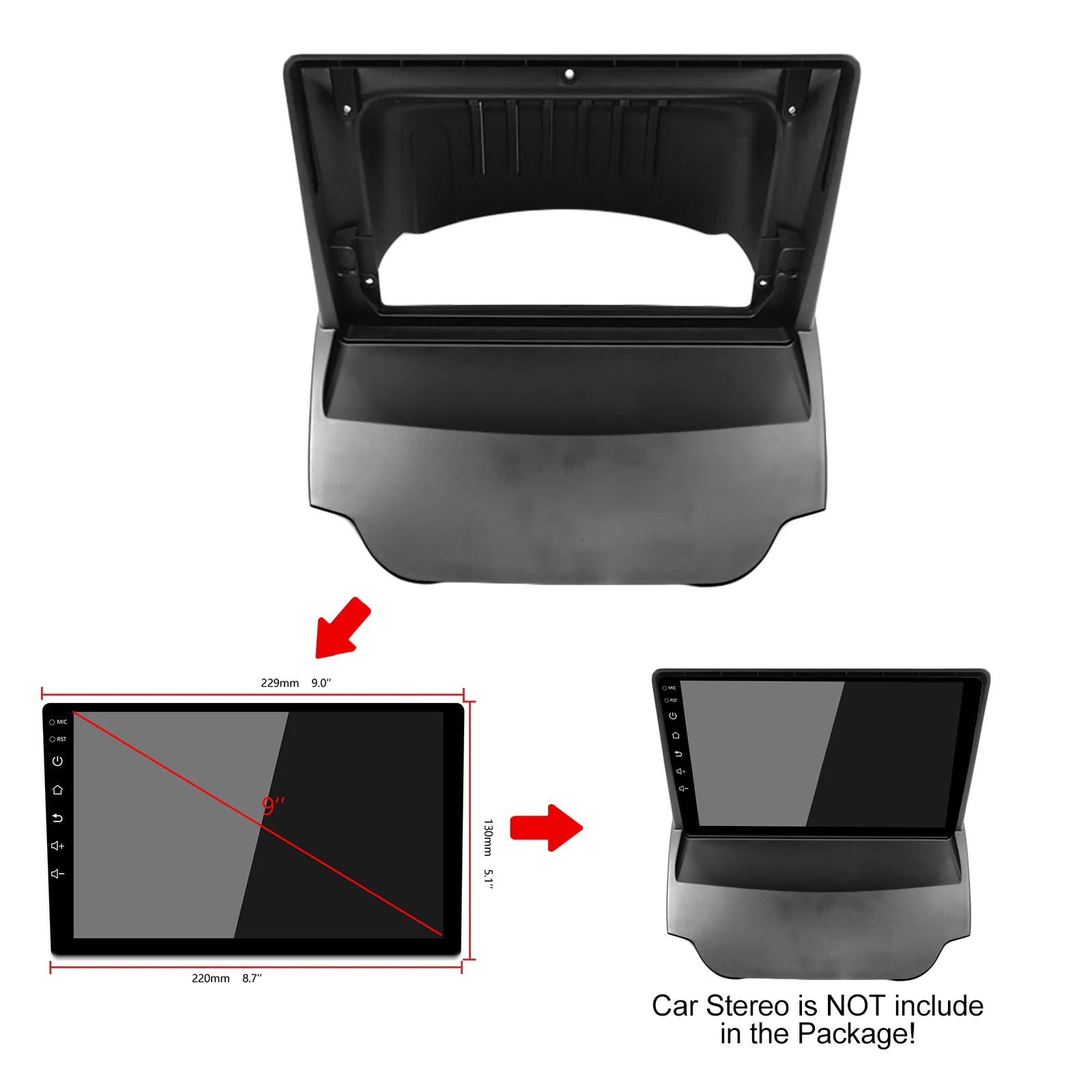 

2Din Car DVD Frame Audio Fitting Adaptor Dash Trim Kits Facia Panel 9inch For FORD Ecosport 2013 14 15 16 17 Din Radio Player