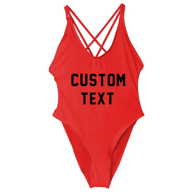 Custom Letter Print Sexy One Piece Swimsuit Swimwear Women Cross Bandages Beachwear Girl Monokini Bathing Suit