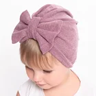 Зимняя Осенняя шапка для маленьких девочек 0-24 м вязаная Толстая теплая шапка для младенца с большим бантом из хлопчатобумажной шерсти детская шапочка для девочек