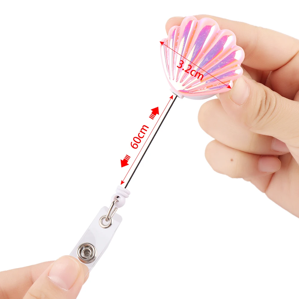 

Shell Shape Resin Pull Name ID Card Badge Reel Holder Nurse Badge Reel Clip Key Ring Retractable Chest Card Office Supplies