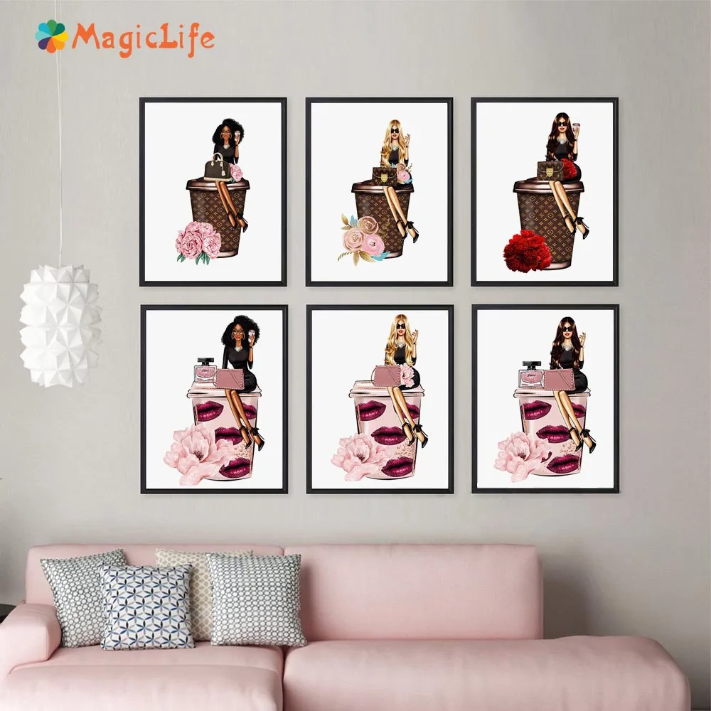 Модная женская настенная картина на холсте с цветами парижем сумочка духами