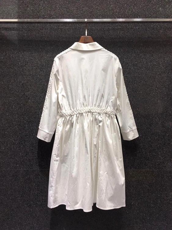 

2021 spring and summer new women's Lapel waist tie knot hollow out solid long sleeve dress 311