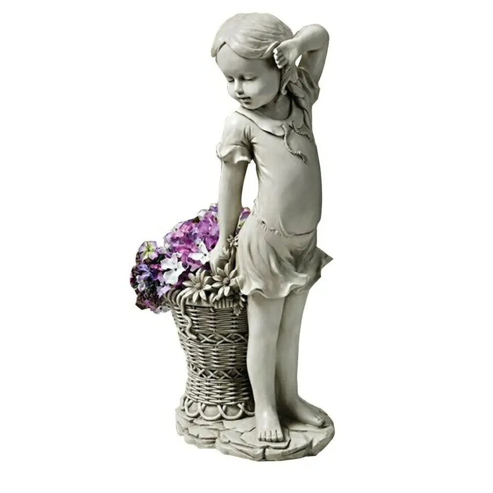 

Girl Sculpture Jacquard Basket Creative Resin Crafts Ornaments Outdoor Garden Decoration Statue DIY Fairy Art Ornaments