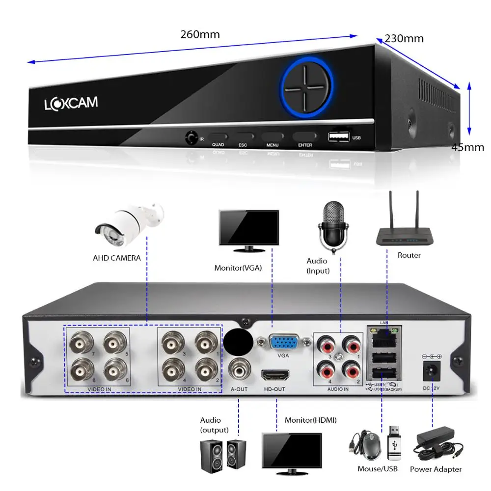 LOXCAM h.265 + 4CH 4K Ultra HD CCTV DVR System 8MP IP66 металлическая комнатная наружная Антивандальная
