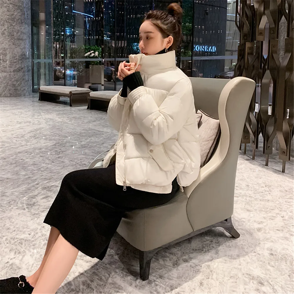 

Oversize Stand Collar Women Winter Puffer Jacket Short Solid Colors Thick Parka Woman Cotton Padded Plus Size Casual Female Coat